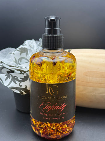Infinity Body/Massage Oil infused with Dried Rose and 24K Gold Flakes (non greasy)
